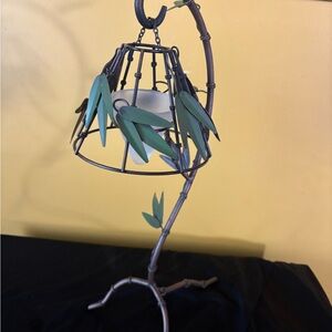 Metal Bamboo Candle Holder with Green Leaves